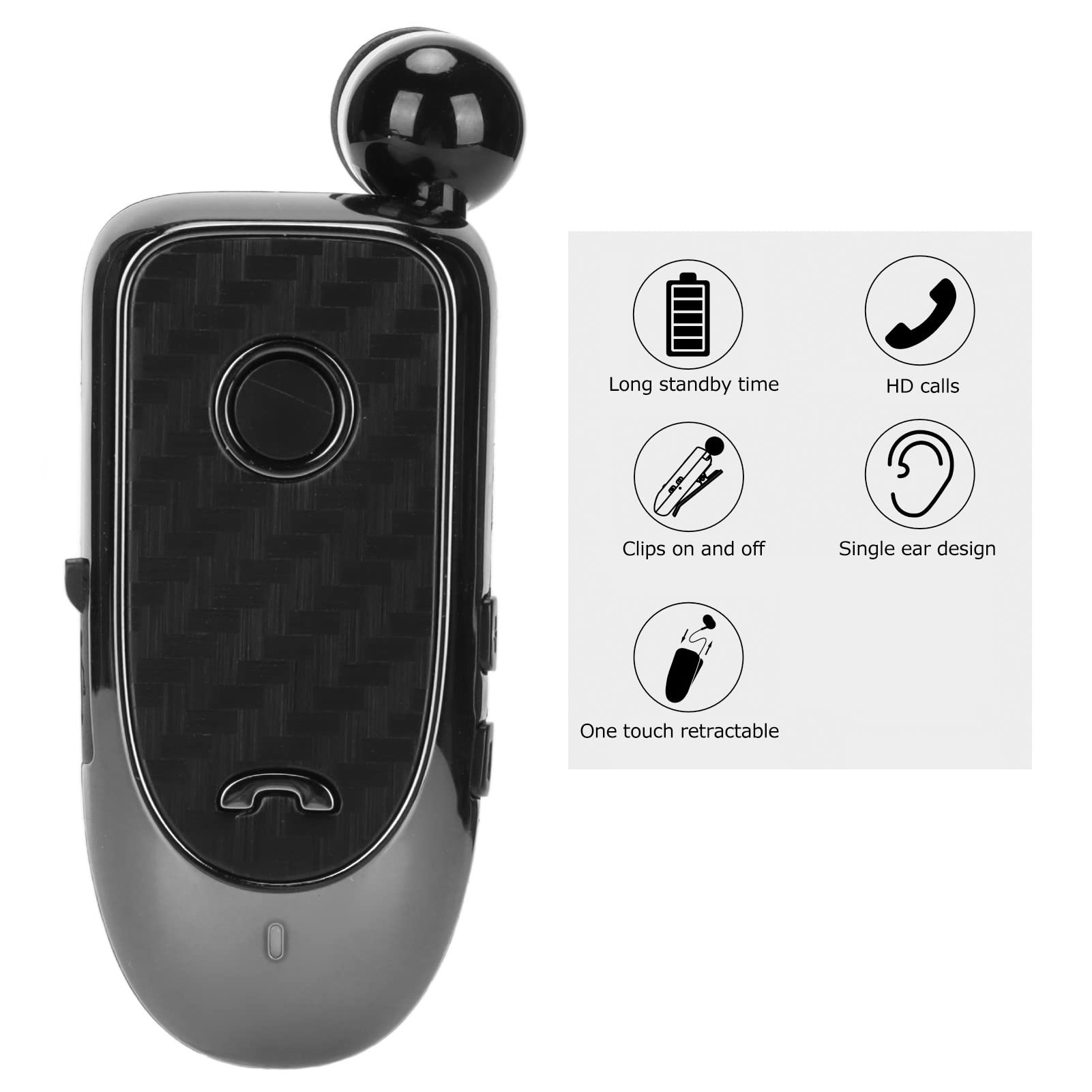 Bewinner Auricolare Bluetooth Wireless Lavalier, Auricolare Sportivo Stereo Retrattile, Auricolare Bluetooth Multifunzione a Vibrazione con ID Chiamante