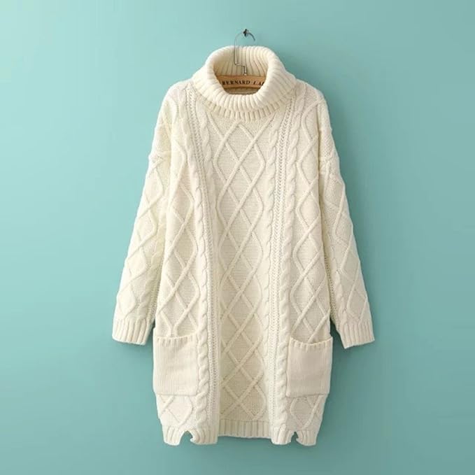 Amazon Co Jp Spargel オフタートル ニット ワンピース ポケット付 フリーサイズ ホワイト 服 ファッション小物