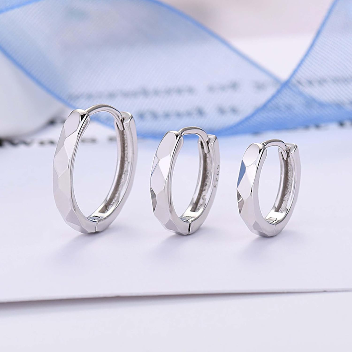 Huggie Hoop Earrings Diamond Cut Textured Hinged Huggie Hoop Earrings Minimalist Stackable Hinged Hoop for Women - Image 5