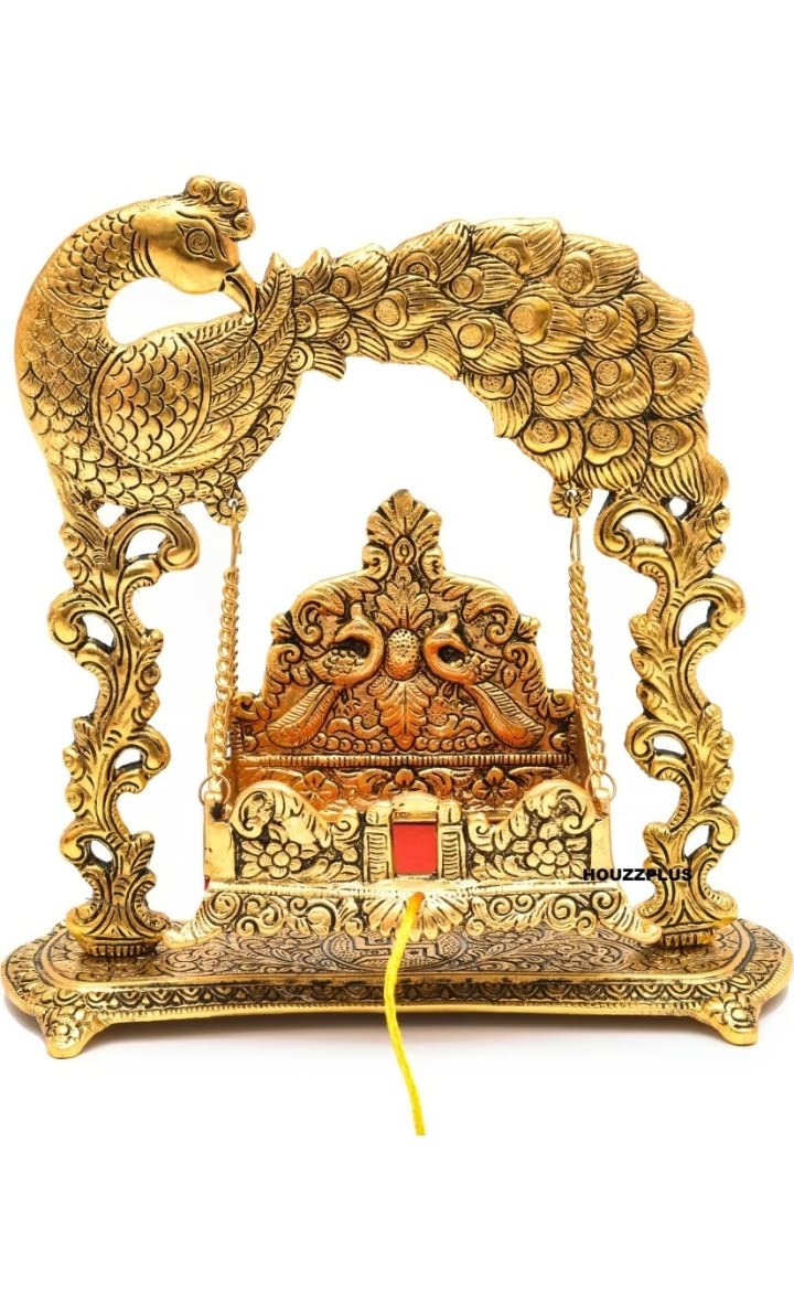 LABHCART Metal Laddu Gopal Jhula Palna for Laddu Gopal Ji, Nand Gopal Swing Palna with Peacock Design Decorative Showpiece, Ganesh Jhula Multicolor - 9.02X9.02 Inch-image-44