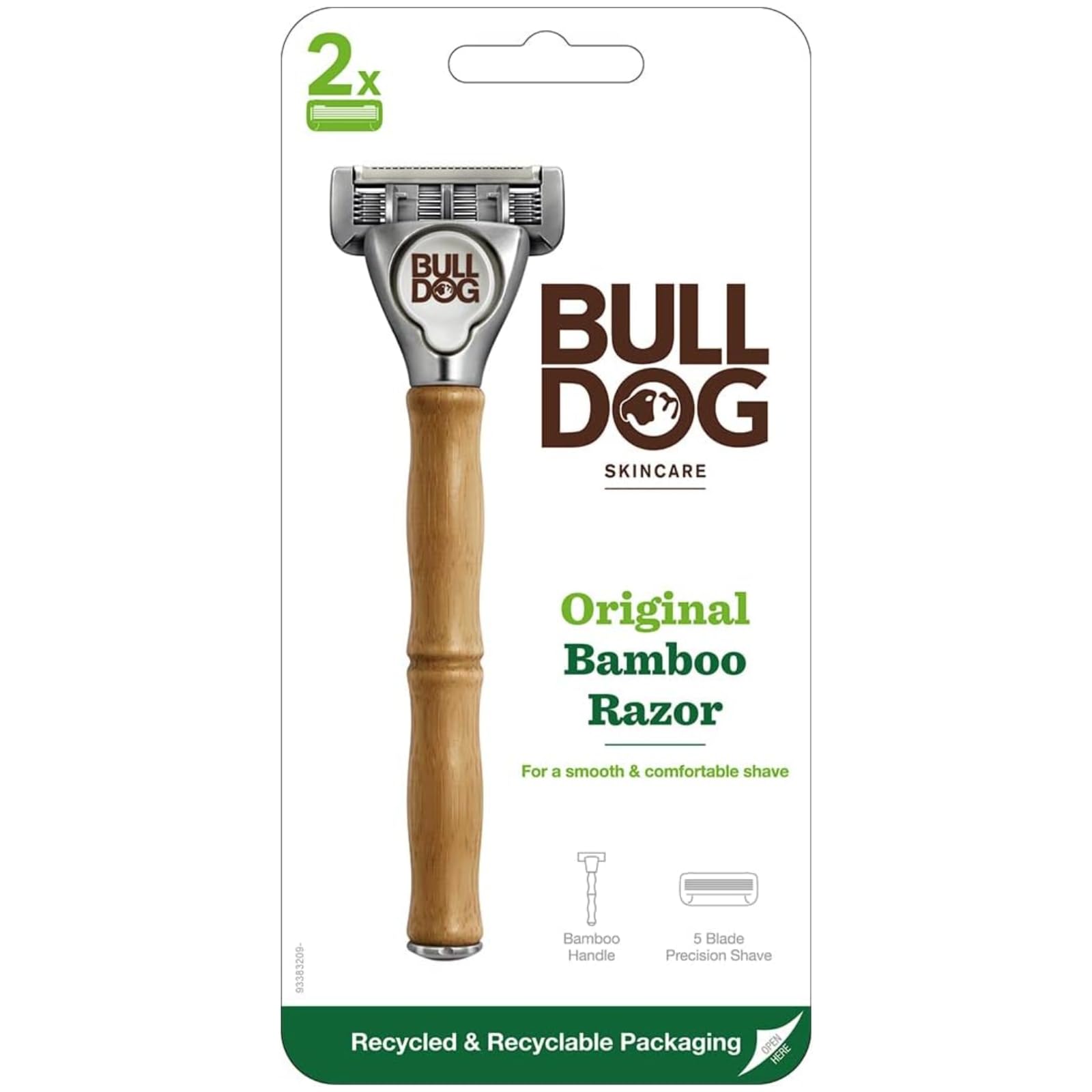 Bulldog 5-Blade Original Bamboo Holder with 2 Replacement Blades for Men