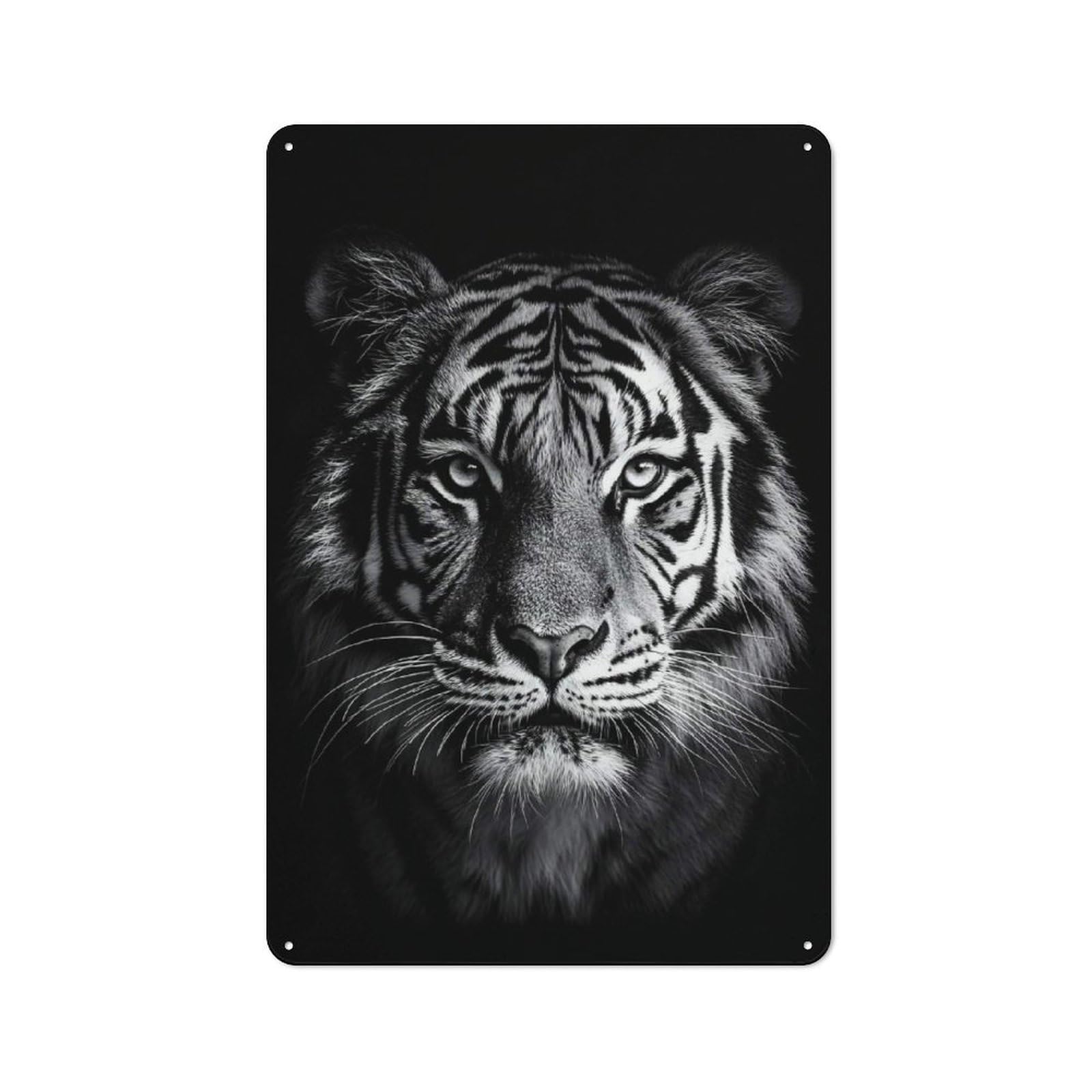 Junmoney Style-8 Monochrome Tiger Portrait Cottage Style Metal Wall Decor 30X20cm, Decorative Tin Sign For Cottage, Kitchen, Hallway Or Breakfast Nook