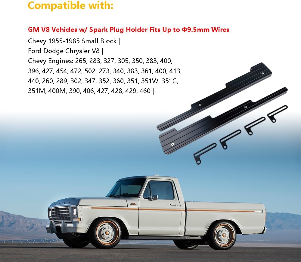 Spark Plug Wire Looms Holders Billet Aluminum | Fit for GM Chevy 1955-1985 Small Block, Ford Dodge Chrysler V8, Chevrolet SBC BBC 350 396 402 427 454, Ford 289 302 351W 390 429 460