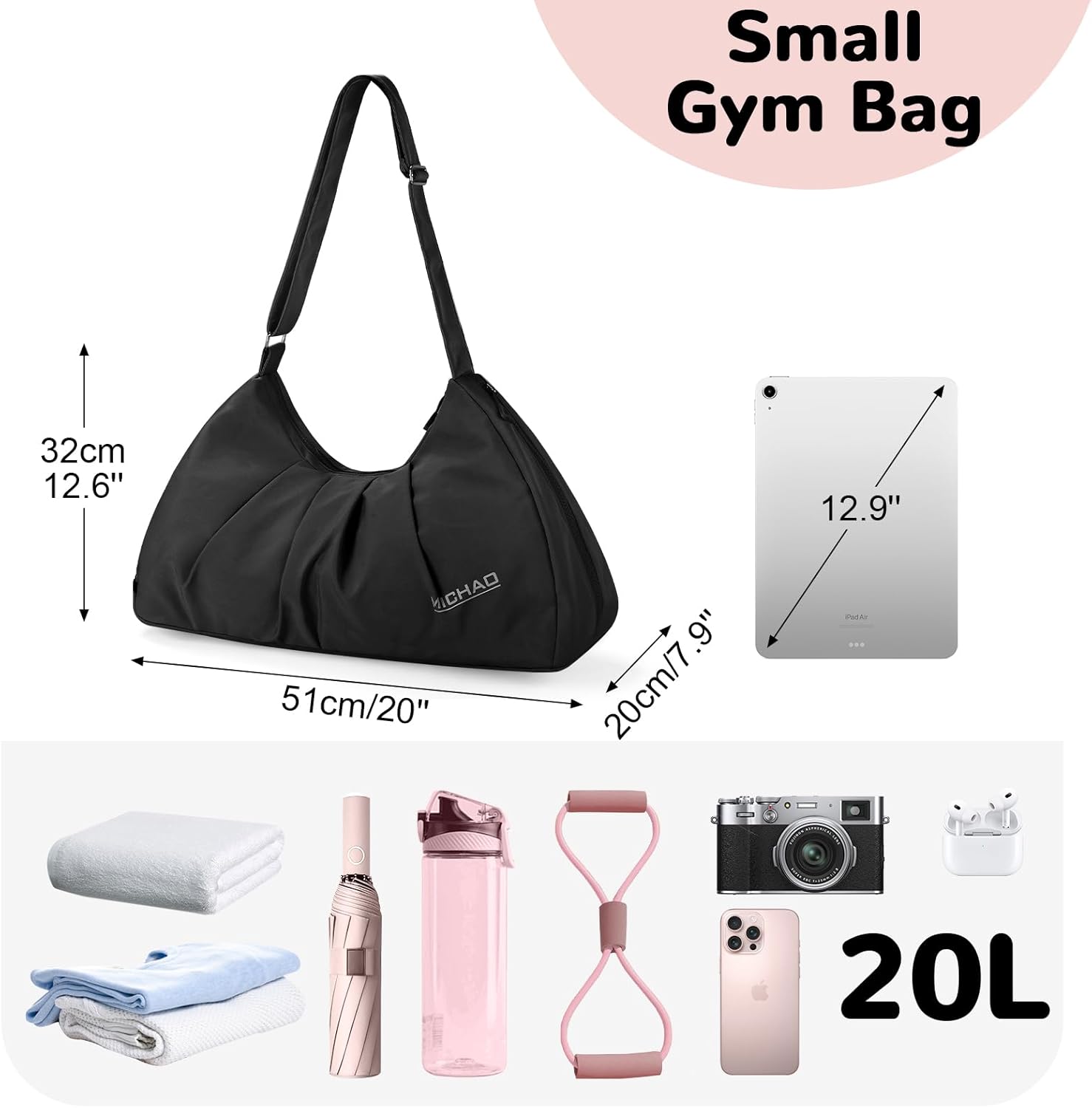20L Small Cute Dance Bag with Shoe Compartment for Women, Ballet Bag with Adjustable Straps for Sports, Black - Image 2