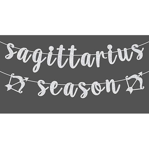 Sagittarius Season Banner, Happy Birthday Sagittarius Bunting Sign, Big Sagittarius Energy, 12 Zodiac Constellation Theme Birthday Party Decoration Supplies, Silver Glitter