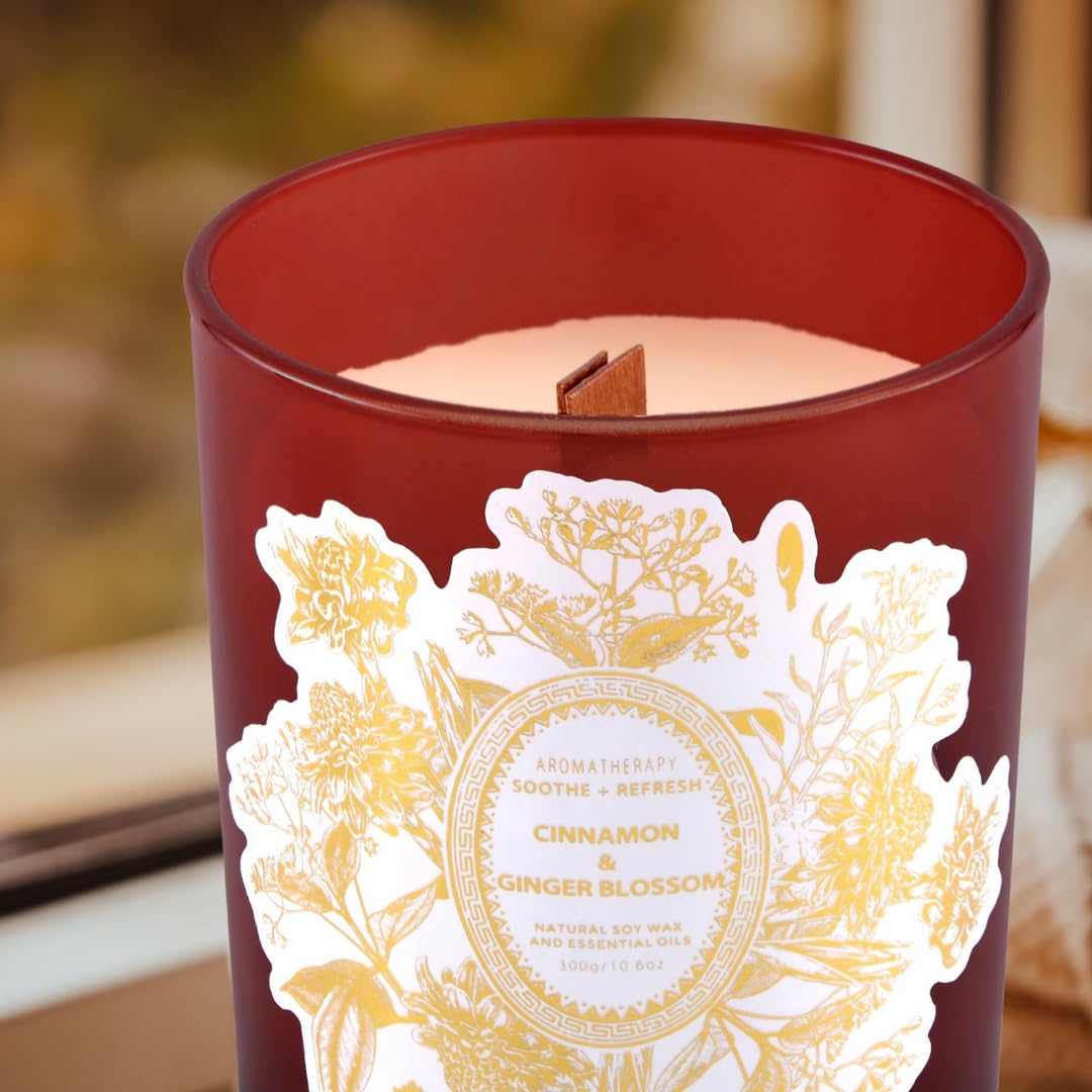 Candela alla cannella e fiori di zenzero, candele primaverili per la casa, candele di soia naturali bruciate pulite, grandi candele in legno altamente profumate, per aromaterapia, antistress, regalo