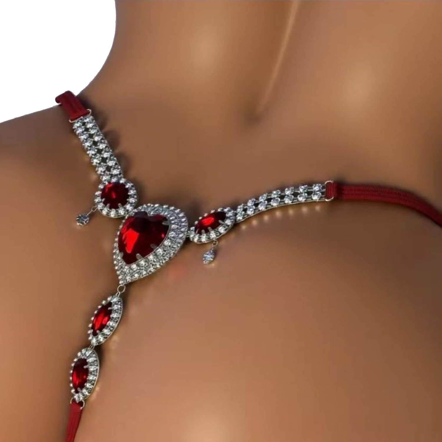 Silver Rhinestone Heart Drop Thong Panty Jewelry Crystal Chain Thong Summer Bikini Festival Rave Panties Chains Body Accessories Jewelry for Women