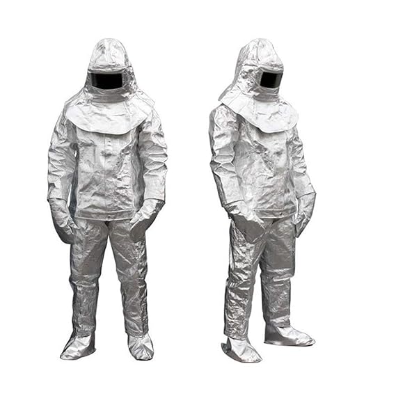 valorous Aluminized Fire-Resistant Suit Thermal Radiation 800 Degree Flameproof Composite Aluminum Foil Firefighter Uniform (Include 1 Coat+1 Pant+1 Helmet+1 Pair Glove+1 Pair Shoe Cover)