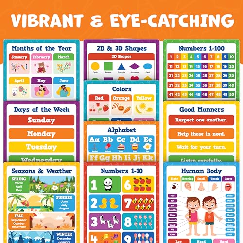 Educational Learning Posters for Toddlers 1-3 - 20pc Classroom Toddler Learning Posters - 16” x 11” Classroom Decor, Back to School Teacher Supplies - Kindergarten Preschool Classroom Must Haves