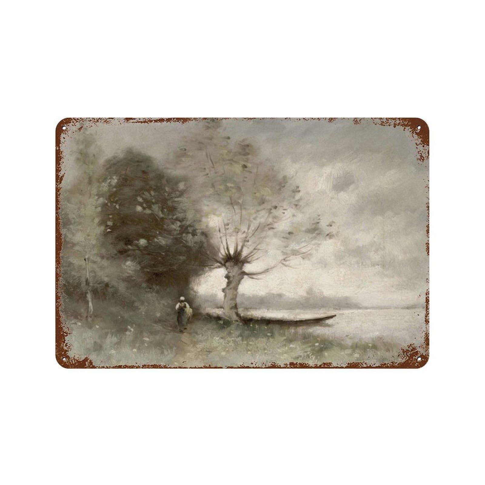 xiaoxiaoshen Pond Painting Vintage Country Landscape Muted Wall Decor Art Metal Tin Poster Modern Home Decor Art Home Bar Shop Decorations Vintage Sign 20x30cm