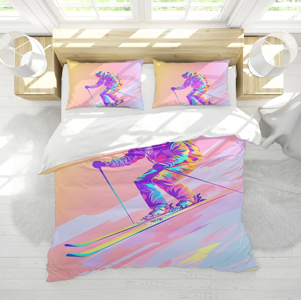 Housse de couette ski pour parure de lit douce et confortable sur le thème du sport