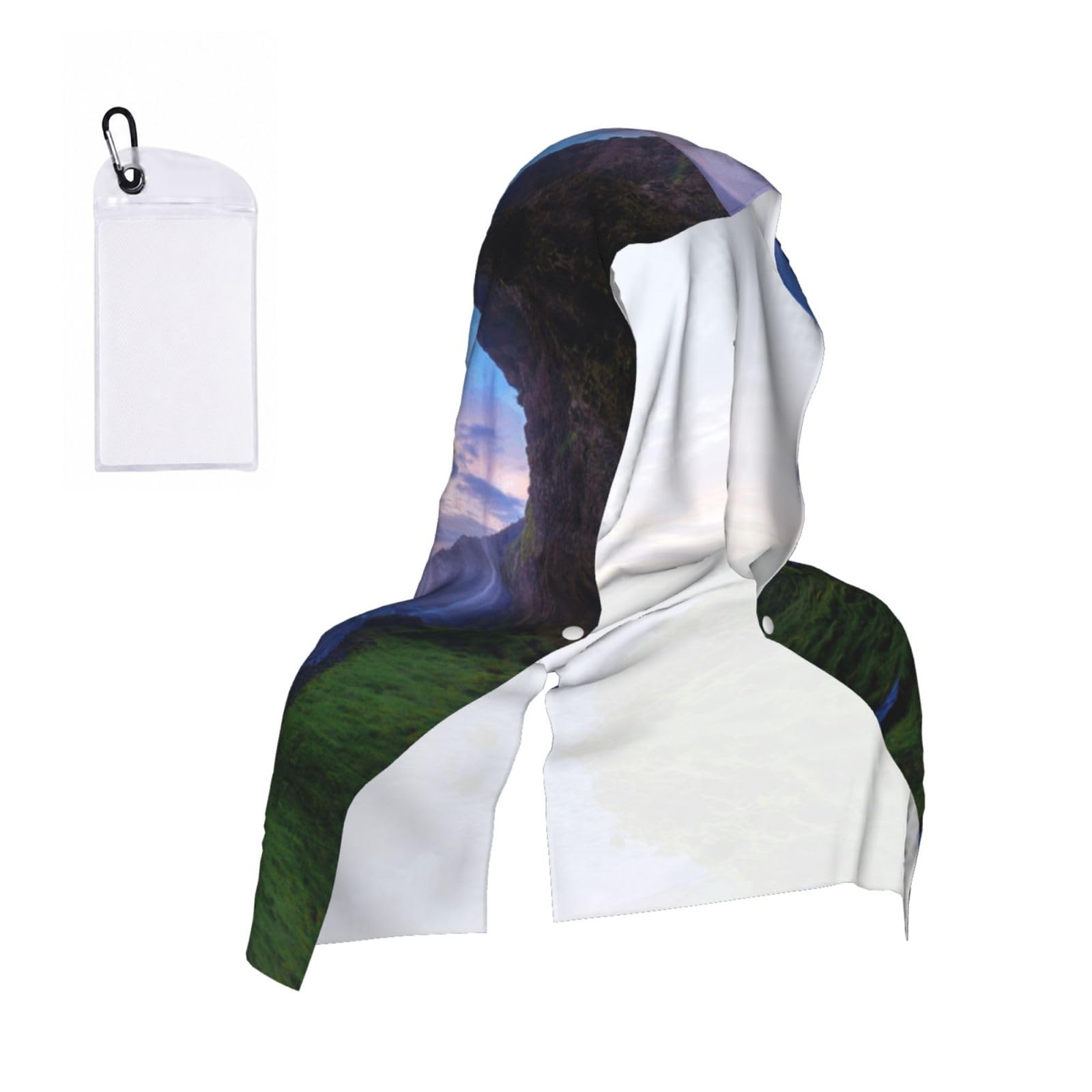 WXWJSHMGC Waterfall Landscape Print Cooling Hoodie Towel, Cooling Towels For Neck And Face Sun Protection Instant Cool Hoodie(Sport/Camping/Work Out/Hot Weather)