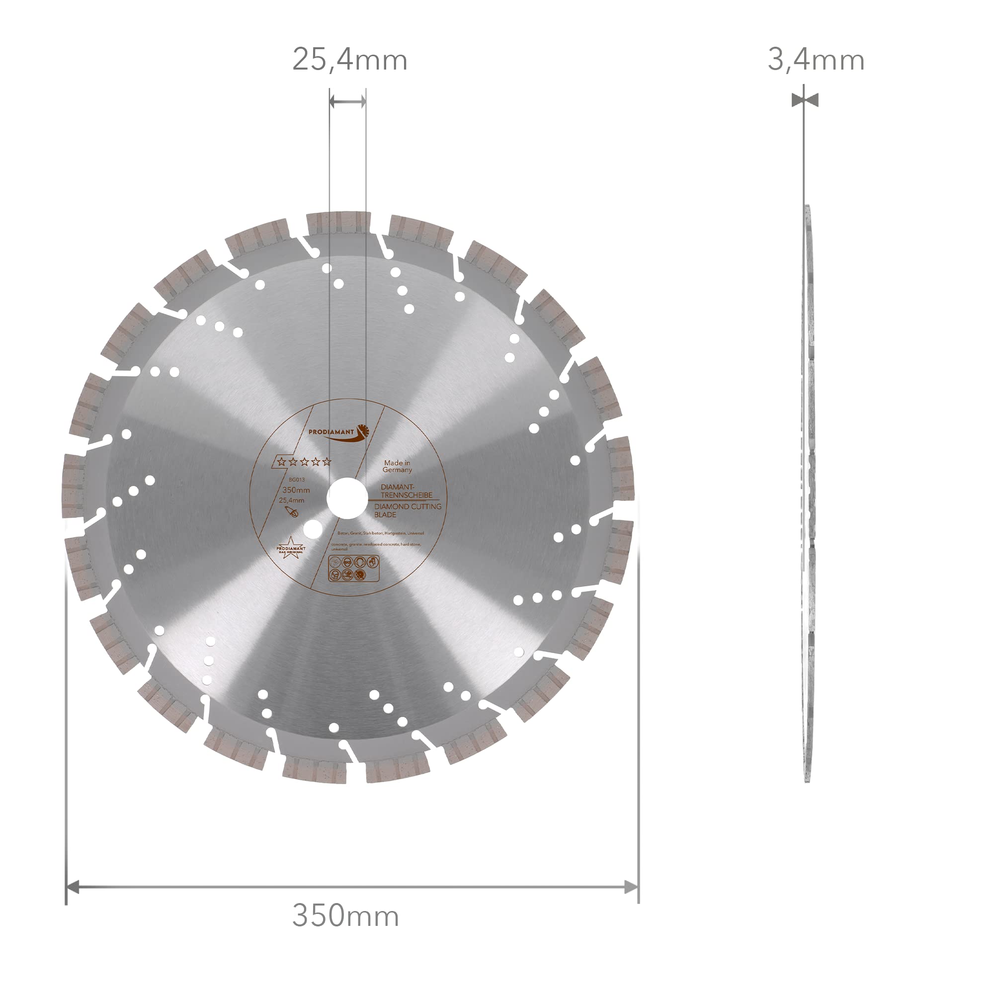 PRODIAMANT Profesjonalna diamentowa tarcza tnąca beton/granit Oxx 350 mm x 25,4 mm diamentowa tarcza do cięcia PDX82.118 350 mm do kamienia naturalnego, produktów betonowych, materiałów o średniej twardości i twardych