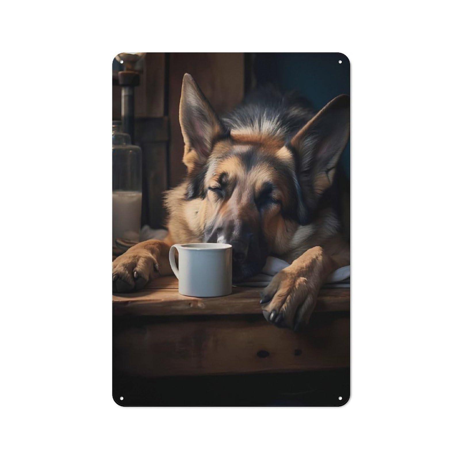 Junmoney German Shepherd Dog Coffee Tin Wall Plaque 30X20cm With For Kitchen Or Home Bar, A Christmas Gift For People Styling Kitchen And Home Bar