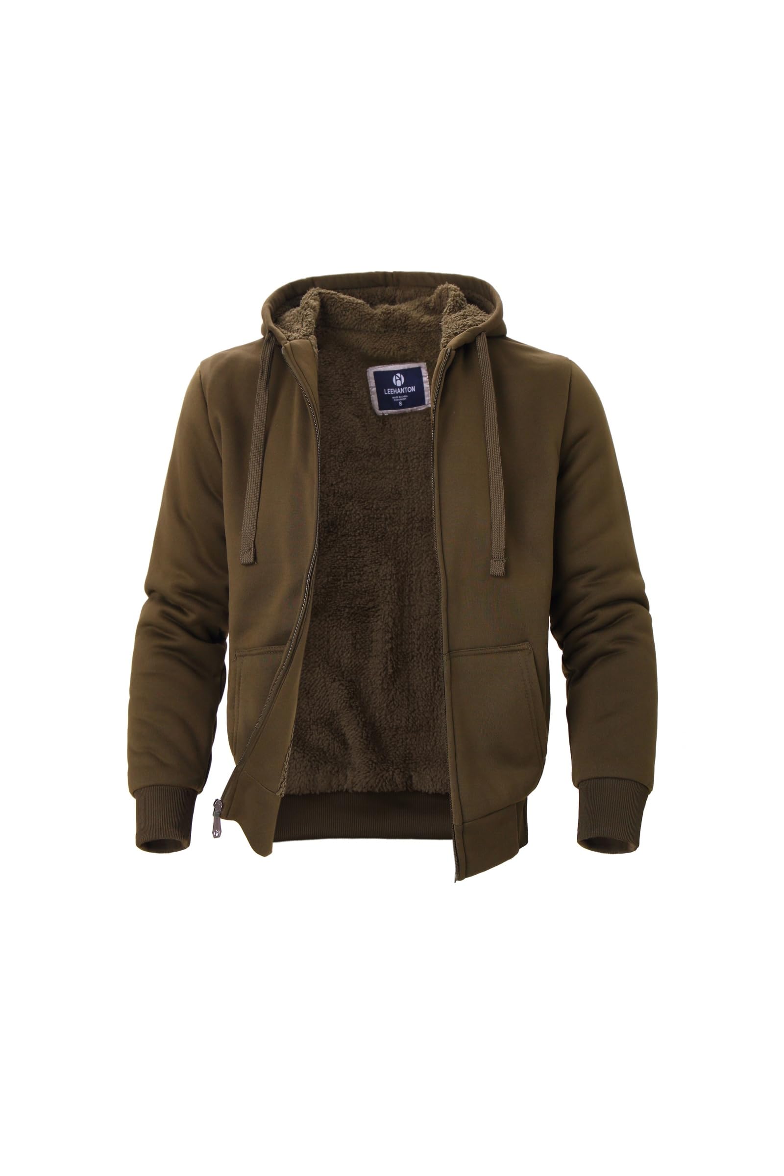 LeeHanTon Heavyweight Hoodies for Men Jackets Comfy Sherpa Lined Zip Up Hoodie Coats with Pockets Outerwear