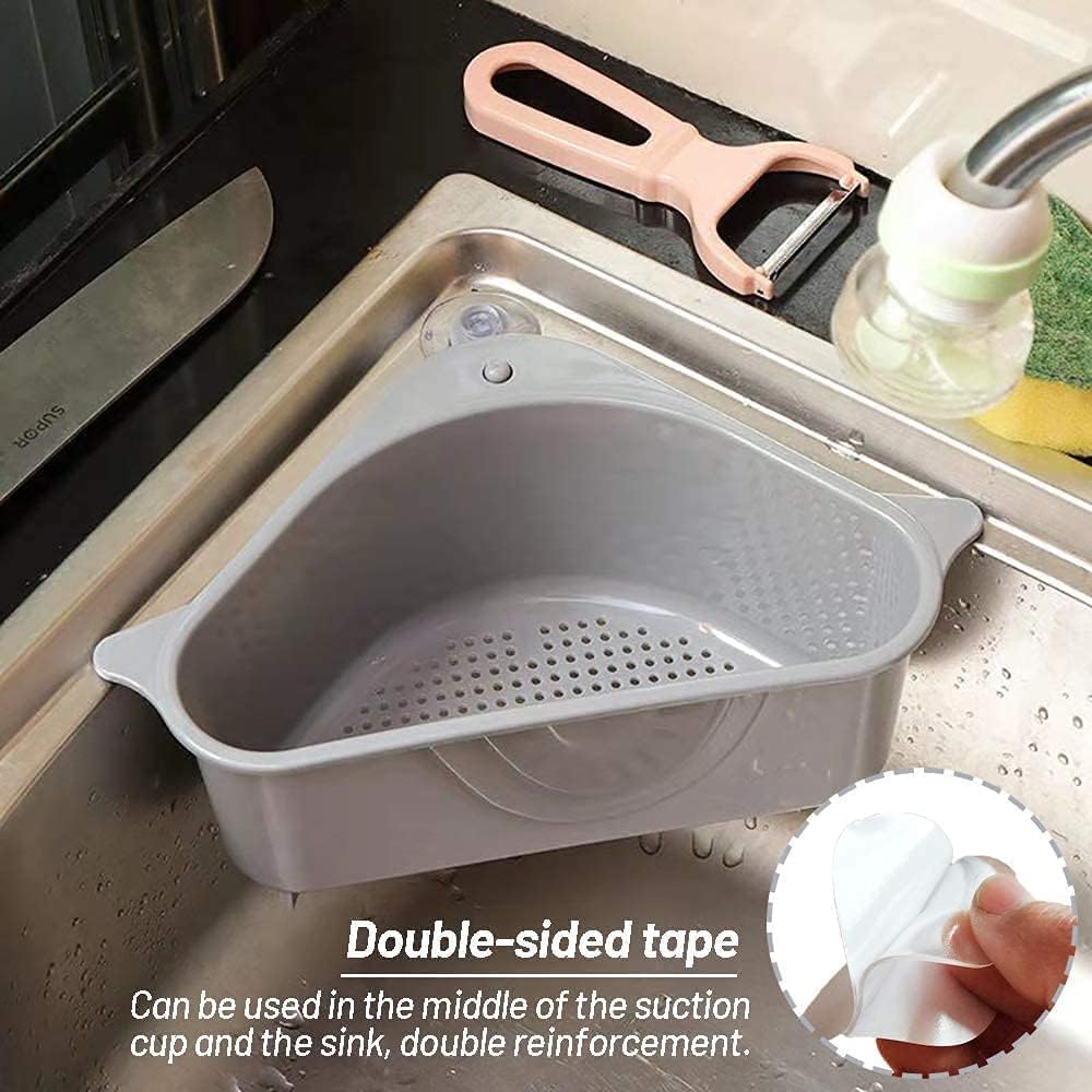 FYCAN Sink Strainers Basket for Kitchen Bathroom, Multifunctional Triangular Drain Shelf Storage Holder with Suction Cup, Hanging Shelf Soap Box Organizer for Support Corner Rack (Grey) 1