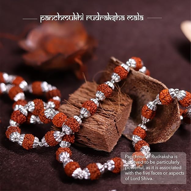 Image of Pure 925 Silver Handmade 5 Mukhi Rudraksha Mala For Men Religious Gift | Special For Shivratri | Certified Ruthratcham Malai Beads (, IN)