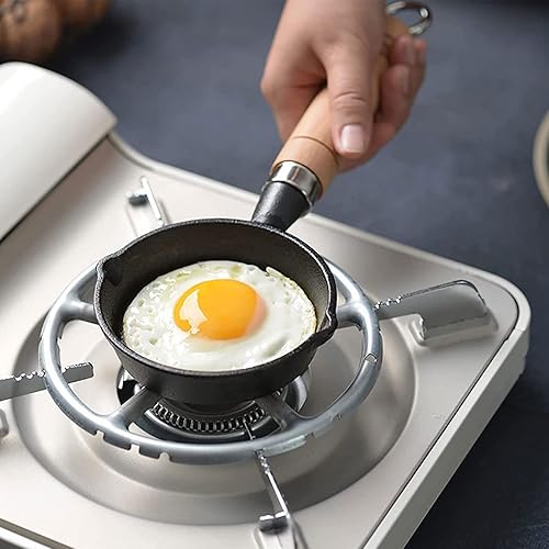 Miniatura 5 de HESND pdg Skillets Mini sartén de hierro fundido pequeña para freír huevos con boquillas de goteo y mango de madera tamaño  43in