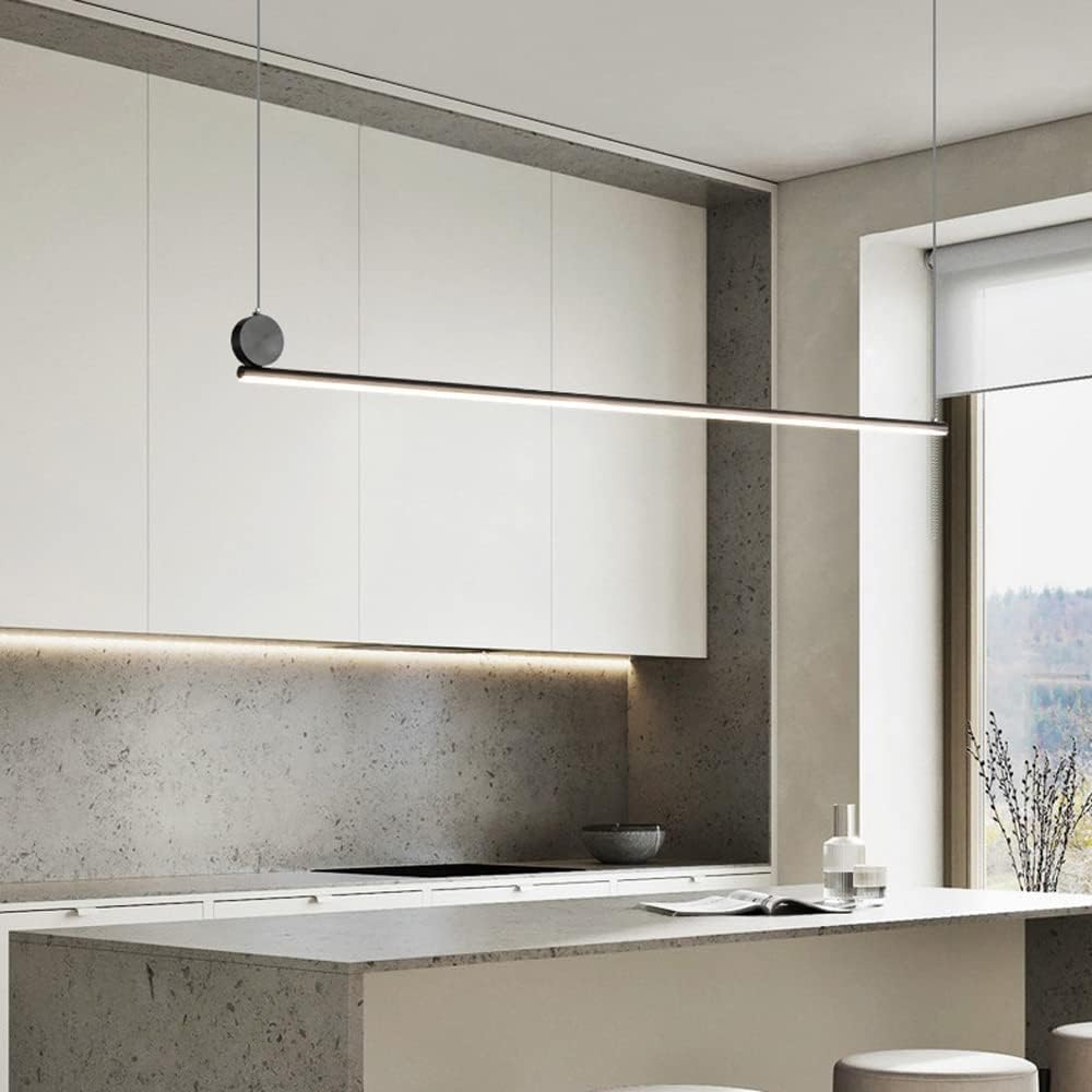 Luksusowy całkowicie miedziany liniowy żyrandol minimalistyczna lampa stołowa LED ściemniana taśma wisząca lampa bar licznik studio dekoracja wisząca oprawa oświetleniowa, czarna 80 cm
