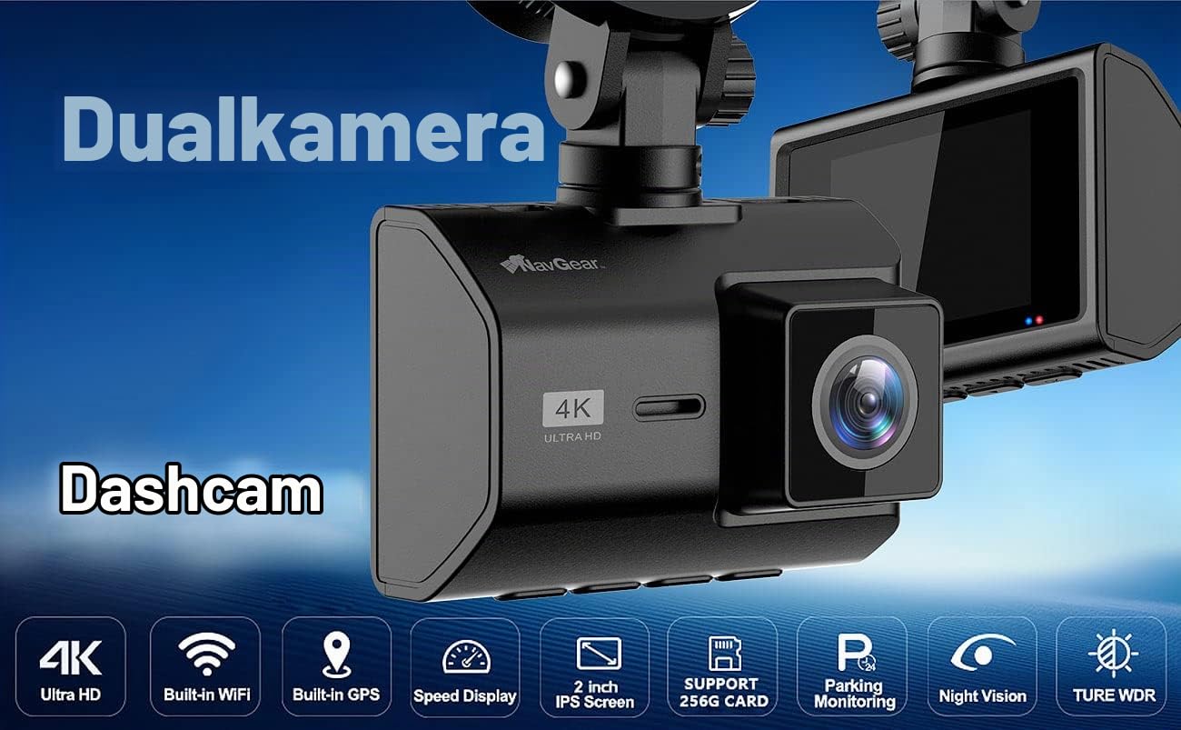 NavGear Dash Kamera: 4K-UHD-Dashcam mit GPS, Nachtsicht, WDR, WLAN & App, Sony-Sensor, 140° (Auto Cam, Autocamera, WiFi)
