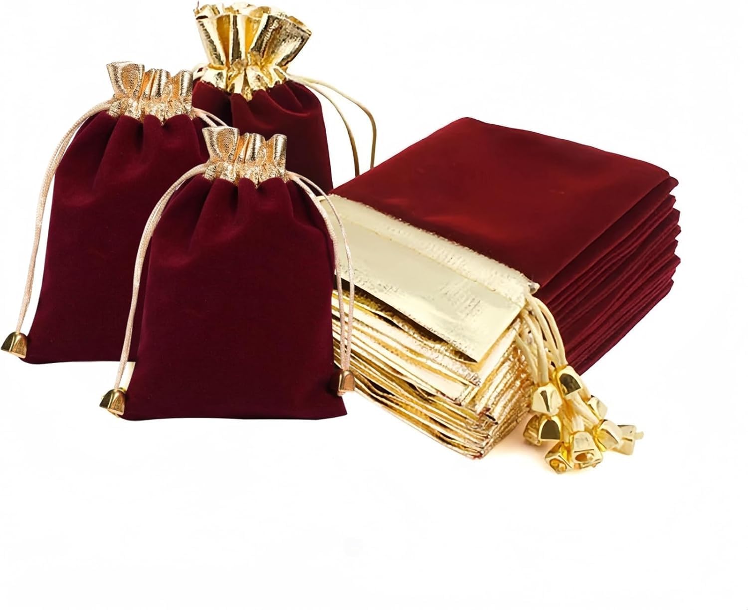 Metsi Velvet Drawstring Gift Bags, 4x6 Inch - Velvet Pouches with Gold Strings for Christmas Gifts, Jewelry, Candy, Wedding & Party Favors – Reusable Gift Bags, Pack of 12, Wine Red-image-34
