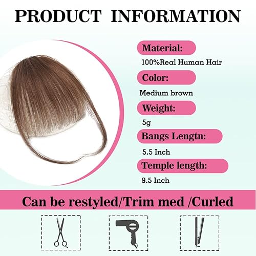 Miniatura 2 de Flequillo con clip, 100% cabello humano, extensiones de cabello con clip, flequillo con clip, extensiones de cabello con flequillo con sienes, para
