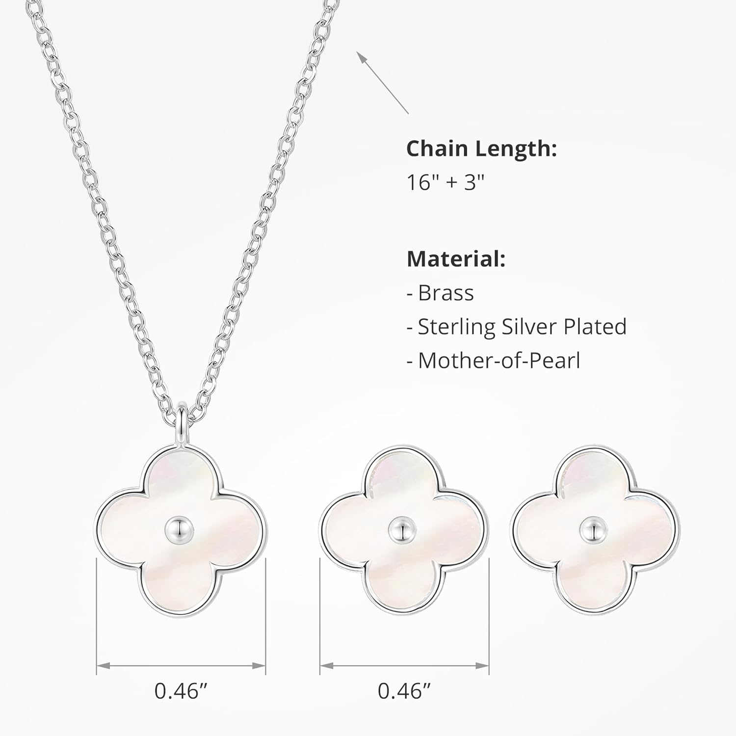COBI Four Leaf Clover Necklace and Stud Earrings Jewelry Set White Black Green, 18k Gold Plated Clover Earrings Pendant Necklace, Clover Jewelry Set Gifts for Women