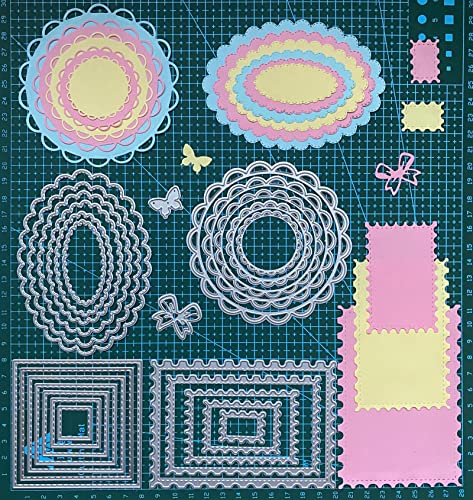 Cutting Dies Stencil Flower Round Square Rectangle Oval Ellipse Nested Stitched Frame Cutting Dies Metal Mould for DIY Scrapbook Album Paper Card