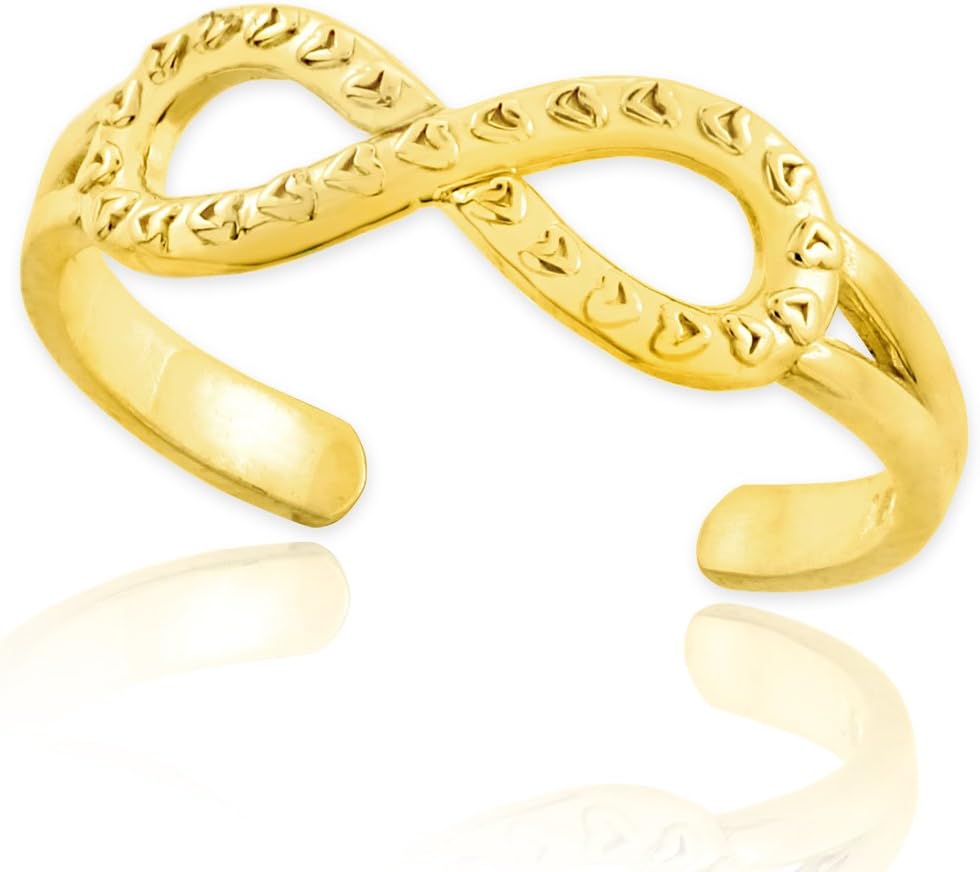 14k Gold Infinity Toe Ring with Hearts Texture