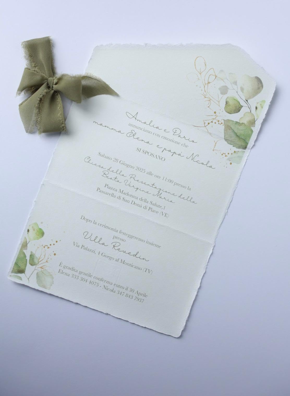 Partecipazioni Matrimonio Personalizzate – Inviti Nozze in Carta Amalfi Italiana Artigianale – Con Sigillo in Ceralacca (Opzionale) – Set da 10
