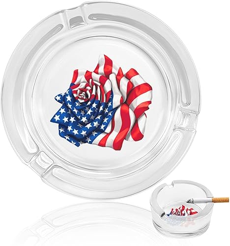Cenicero de cristal rosa con bandera estadounidense para cigarrillos, bandejas de cenizas redondas portátiles para el hogar, oficina, interior y