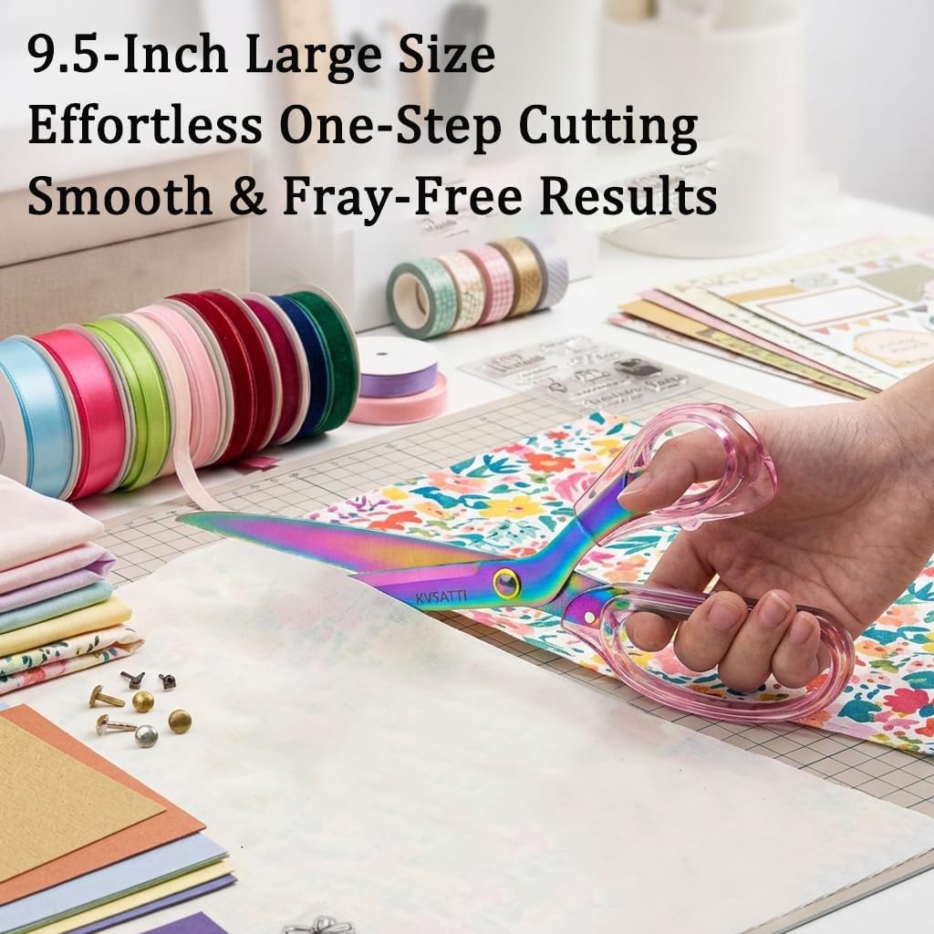 Large 9.5" Heavy Duty Scissors for Fabric, Paper, Pink Purple