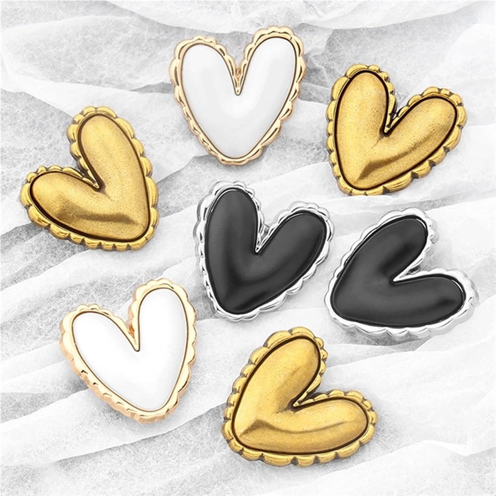 10 Bottoni in Metallo for Maglione di Lana da Donna, Cardigan, Cappotto, Cucito Fai da Te, Moda squisita, Cuore, Amore, Bottoni for Vestiti(Gold,22x23mm)