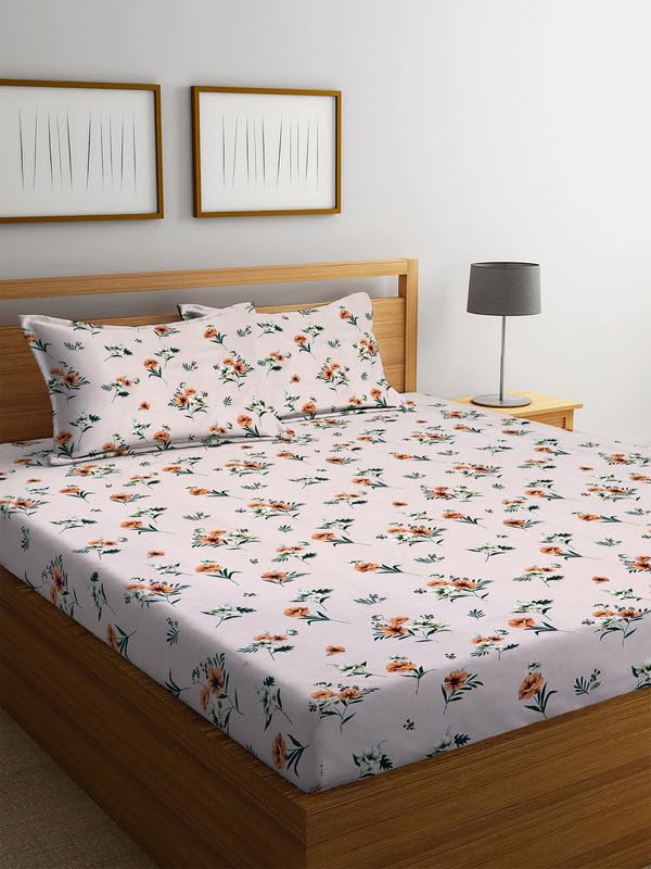 Image of NHD HOME Pure Cotton Flat Double Bedsheets with 2 Pillow Covers | Double Bed Breathable | Wrinklefree | Soft 200tc Supersoft | 228 x 225 Cm| White Green Yellow