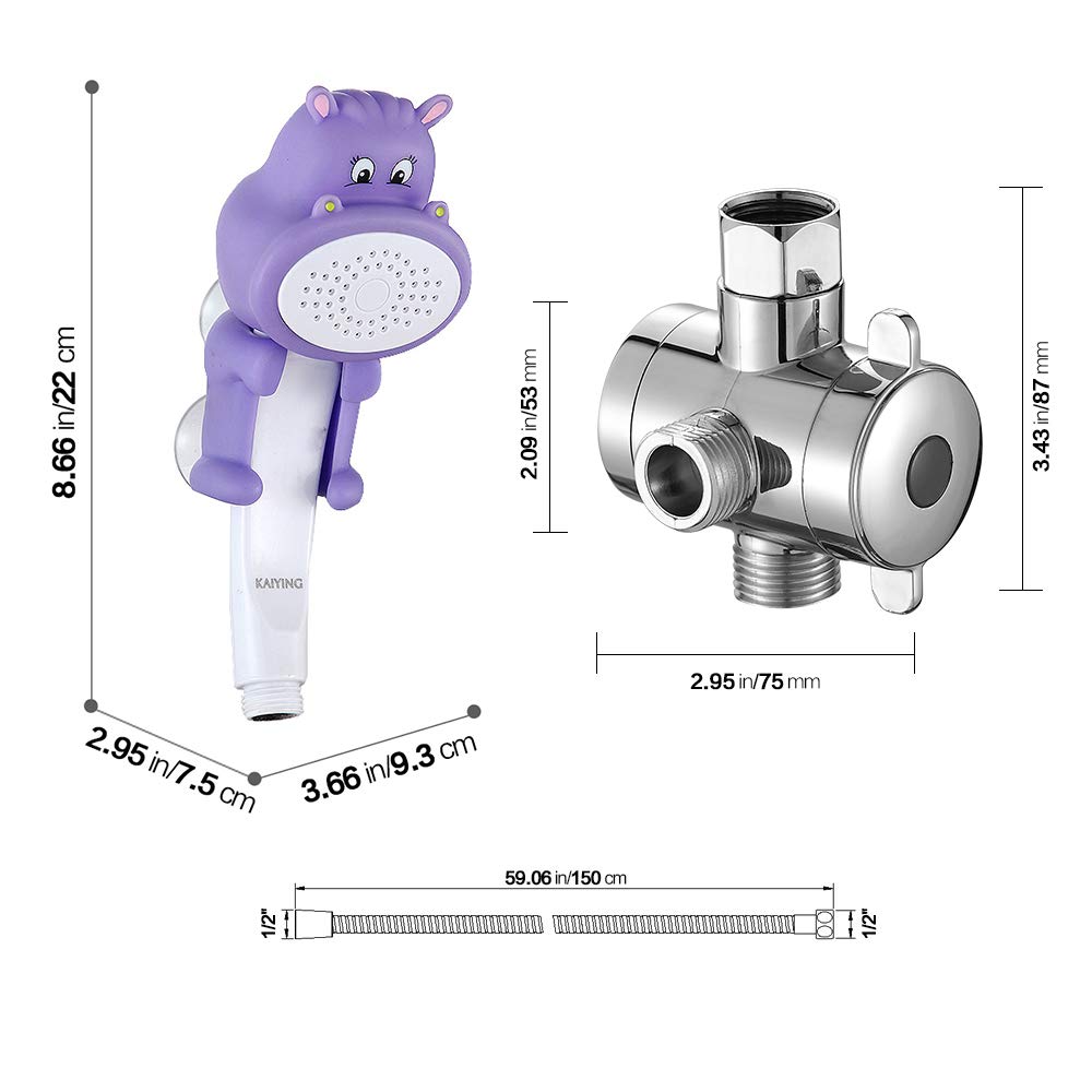 KAIYING Hipótamo de ducha infantil, cabezal de ducha de mano para niños pequeños, cabezal de ducha para bebés, accesorios de baño, cabezal de ducha infantil con manguera y válvula de desviación