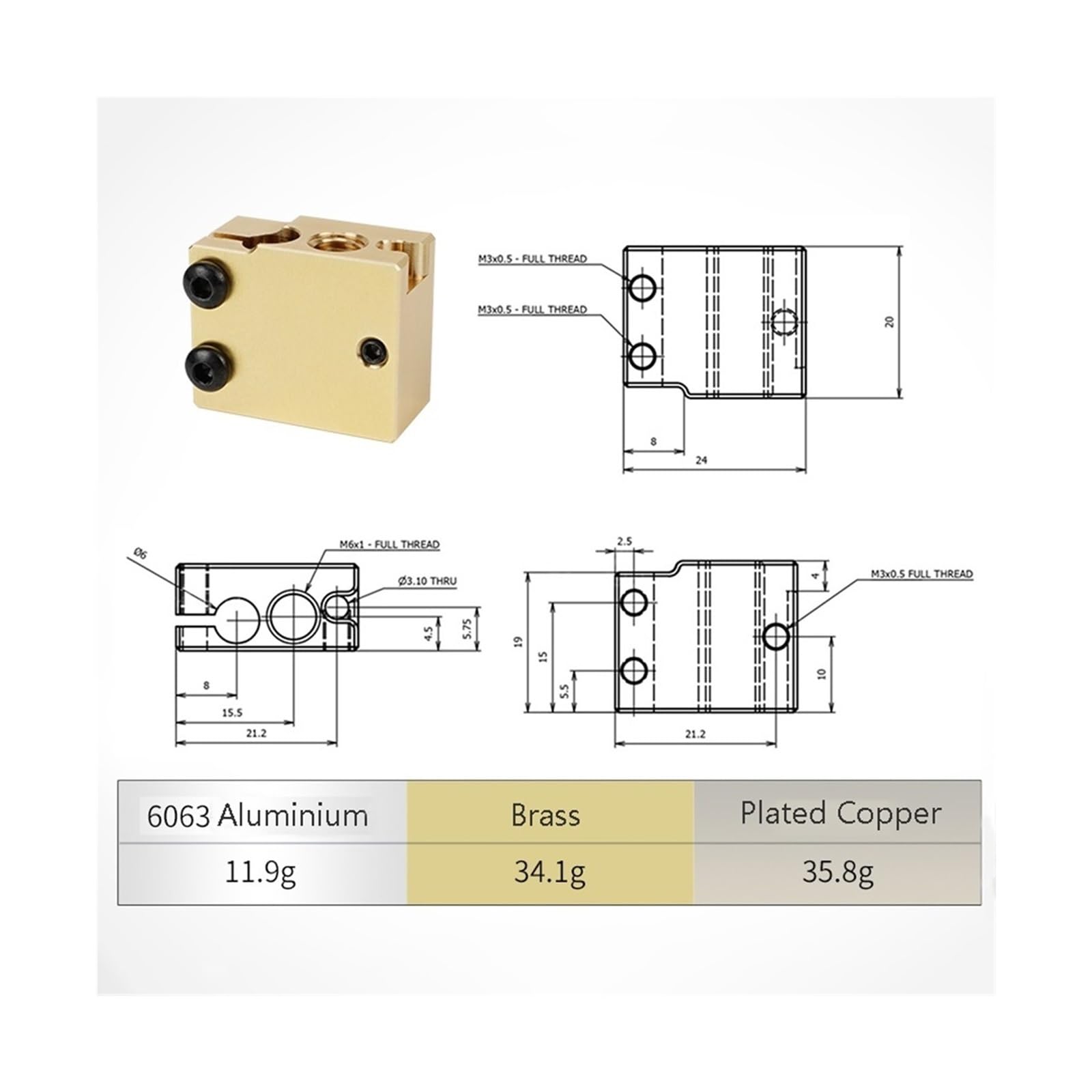 Kit blocco riscaldante, compatibile con E3D, hot end Volcano, PT100