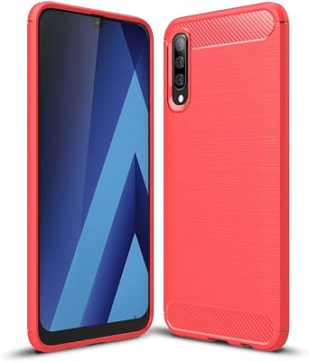 Case Compatible with Galaxy A70s/A70, Carbon Fiber Texture Design, Anti-Scratch Shock Absorption, Red