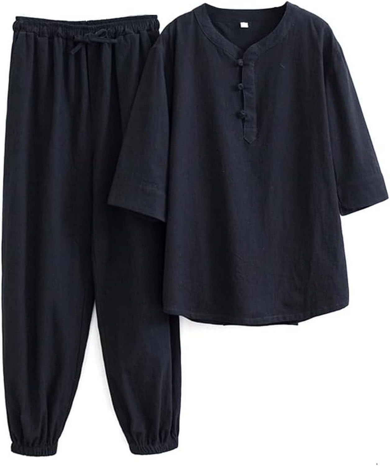 Tai Chi Suits Tai Chi Clothing Women Kung Fu Uniform Cotton Linen Fighting Arts Set Short Sleeve Pants Zen Meditation Uniform, Tang Suit Chinese Traditional Clothes (Black XL)