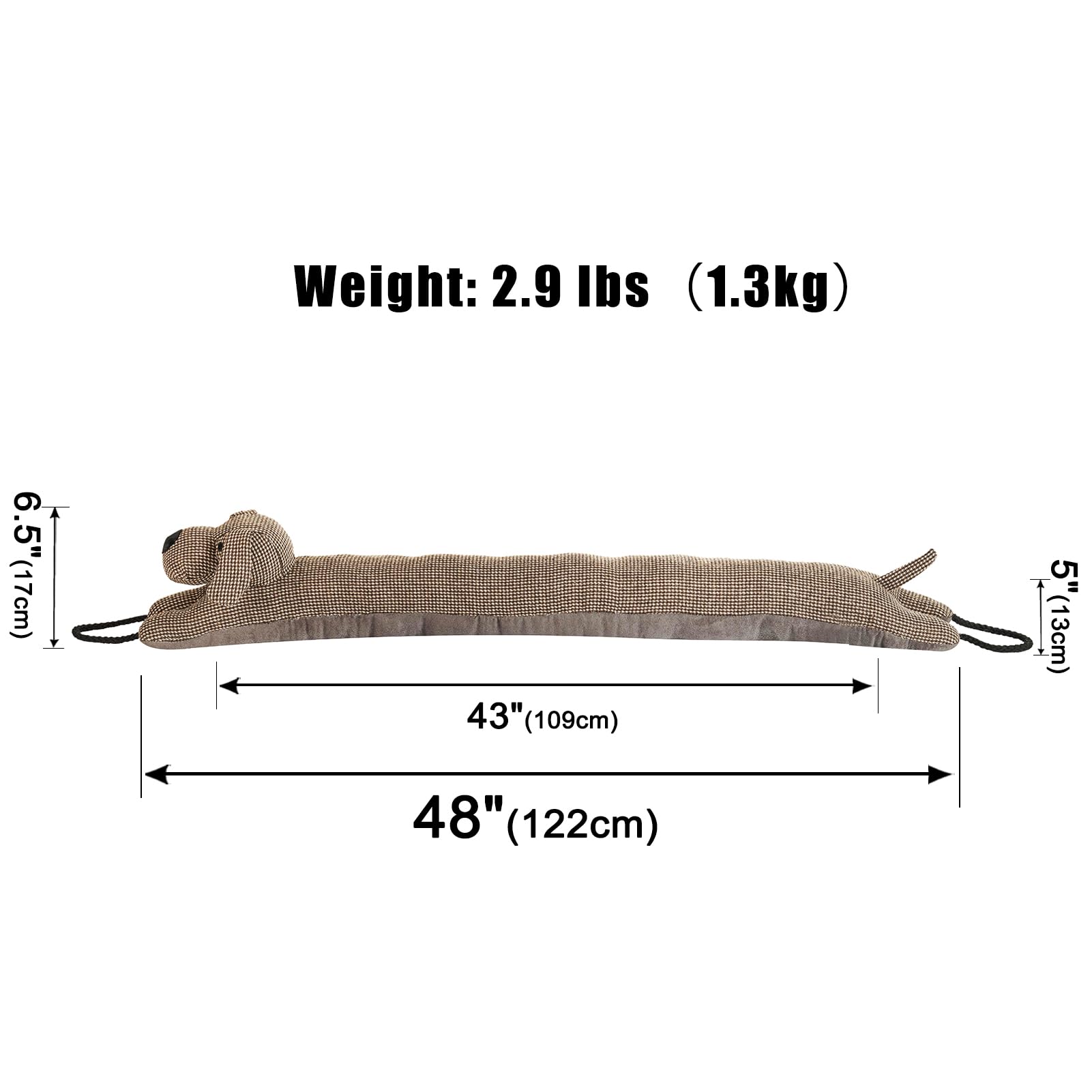 Marwood Estimber Under Door Draft Stopper Decorative Wind Stopper 48 inch for Door & Window, Weighted Animal Air Draft Stopper Snake Noise Blocker for Bottom of Door with Hanging Loops - Brown Dog