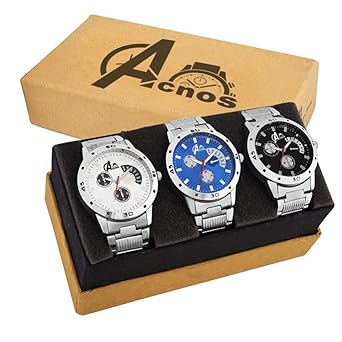 Acnos Black White and Blue Dial Analogue Watches for Men Pack of - 3(101-3 Color)