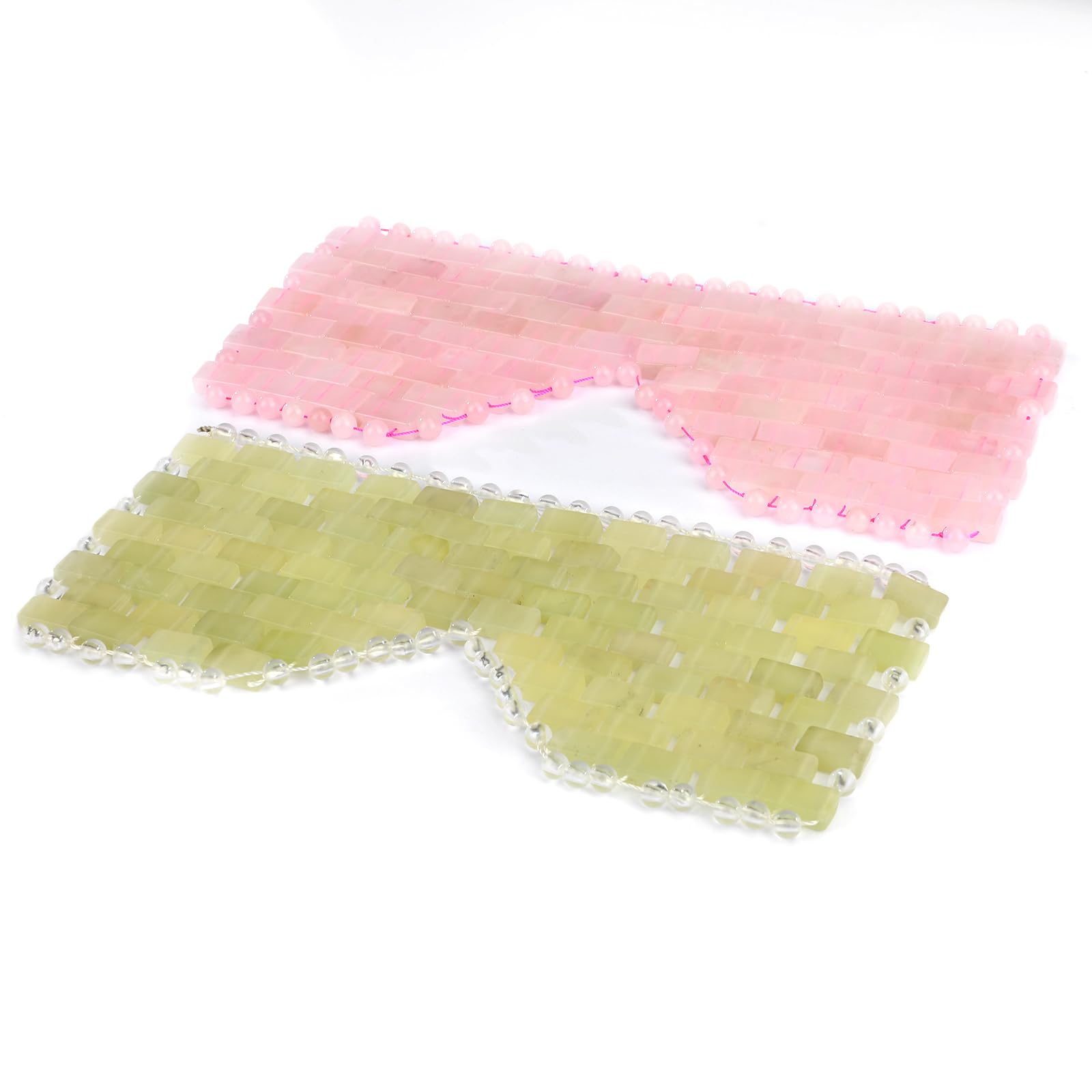 Natural Jade Eye Mask and Rose Quartz Eye Mask Set - Soothing & Relaxing Alleviate Puffiness and Migraines with Cooling and Warming Therapy (2 Pcs)