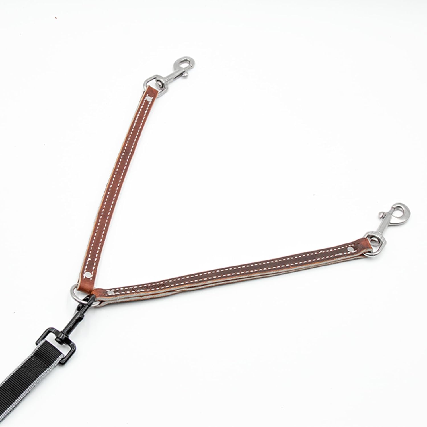 Leerburg's Black Heavy Duty Latigo Leather 2 Dog Lead with 2 Stainless Steel Clasps, Stainless Steel Pop Rivets, 15.5 inches Double Stitched, Double Dog Leash attatchment, Large or Small Dog.