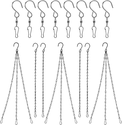 Cadena colgante y ganchos giratorios, 3 cadenas colgantes de 3 puntos, 4 cadenas rectas, 8 ganchos giratorios para colgar plantas, macetas, cestas y