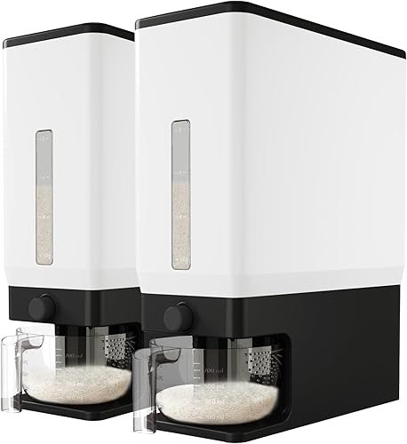 Miniatura 17 de Dispensador de arroz Lifewit 25 libras (11.3 kg), contenedor de almacenamiento de arroz sellado a prueba de humedad con taza de medición