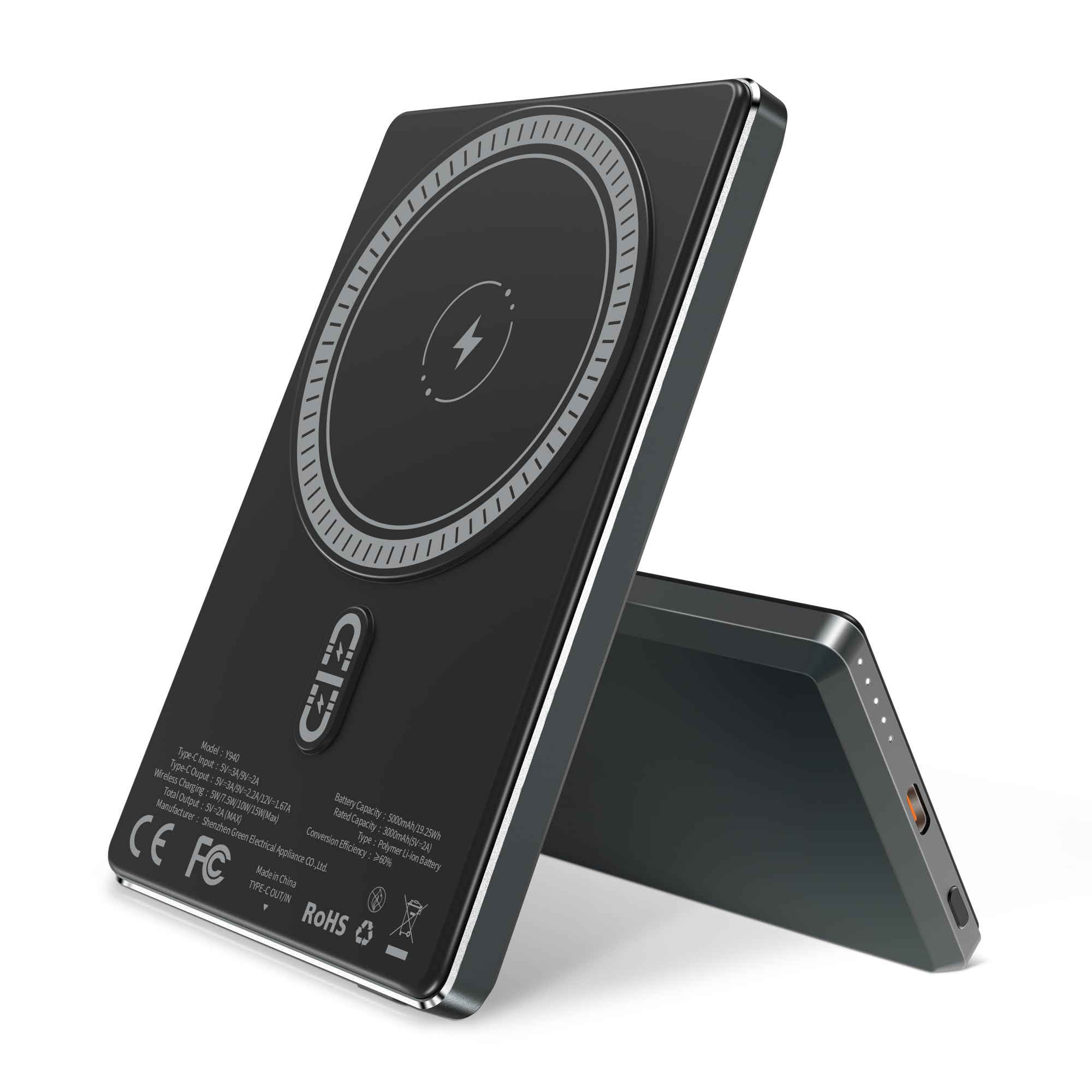 YISH Wireless Mag-Safe Power Bank: 5000mAh Ultra-slim Magnetico Powerbank, Caricatore Portatile Ricarica Rapida USB C PD 20W, Magnetica Battery Pack Compatibile con iPhone 16/15/14/13/12 Pro/Pro Max