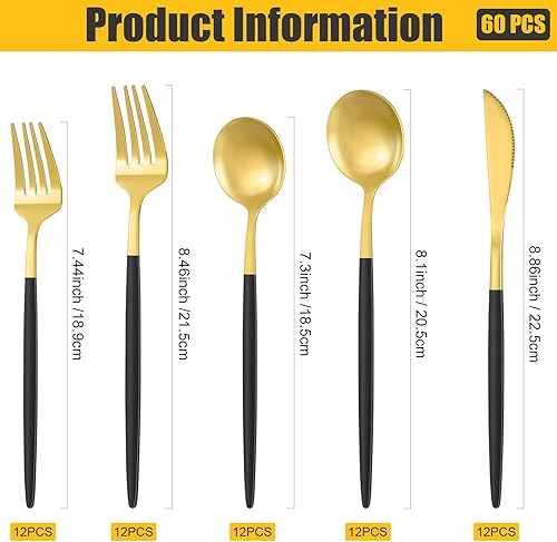 Miniatura 10 de Juego de vajilla de acero inoxidable de 60 piezas juego de cubiertos de cubiertos juego de utensilios de cuchara tenedor cuchillos servicio para 12