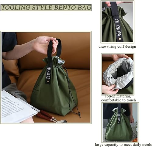 Miniatura 3 de Bolsa de almuerzo con cordón de lona con aislamiento para el almuerzo, bolsa de mano Bento reutilizable, bolsa de almuerzo aislada bolsa de mano,