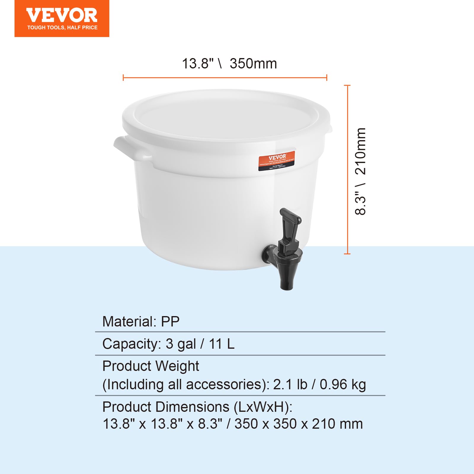 VEVOR Distributeur de Boissons 11 L, Fontaine à Eau avec Robinet, Plastique, pour Jus Limonade Thé Glacé