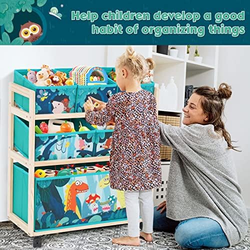 Rolling Kids Toy Storage Organizer with Wheels, Extra Large Storage Bins, Utility Cart with Large Storage Capacity for Bedroom, Toy Room, Playroom - Hold Toys, Books, Blankets (Green) 4 61VH+Hz86mL. AC