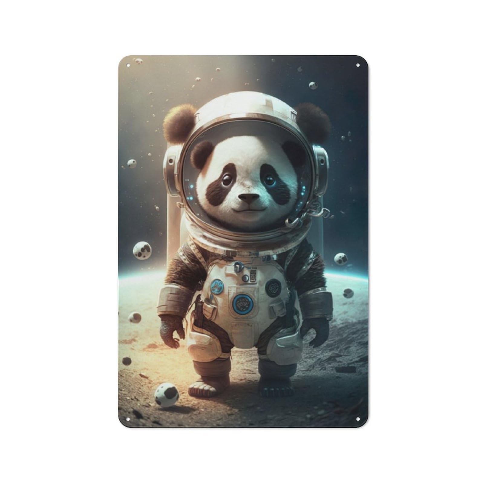 For Garden Room Or Summerhouse, Astronaut Space Panda Bear Rustic Tin Sign 30x20cm, Wall Decor for Garden Rooms And Summerhouses